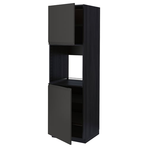 Black METOD kitchen cabinet, tall and modern, featuring a matte finish, adjustable shelf, and sleek door design.