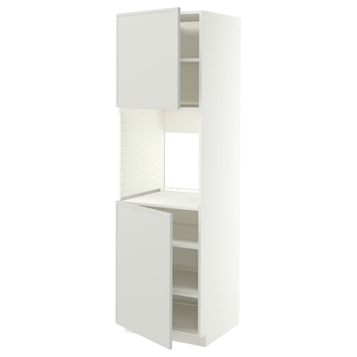 METOD High cab f oven w 2 doors/shelves, white/Aspudden light grey, 60x60x200 cm