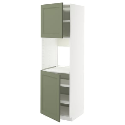 METOD High cab f oven w 2 doors/shelves, white/Axstad grey-green, 60x60x200 cm
