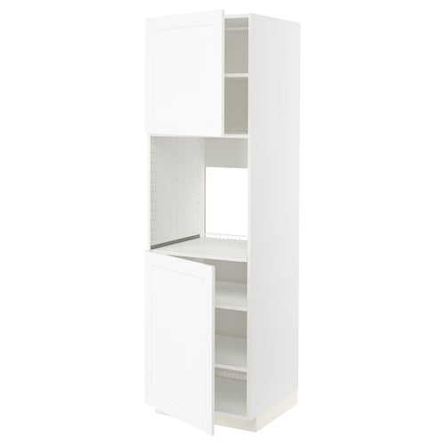 METOD kitchen unit, white, tall, rectangular, with adjustable shelves and open door.