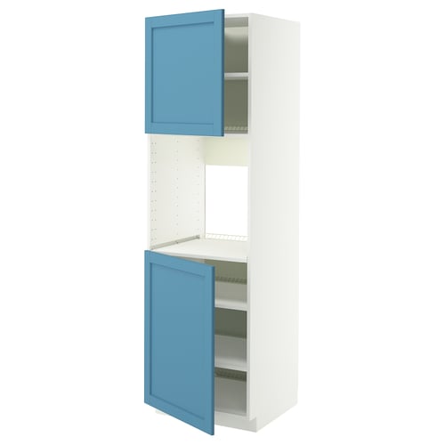 METOD High cab f oven w 2 doors/shelves, white/Lerhyttan blue, 60x60x200 cm