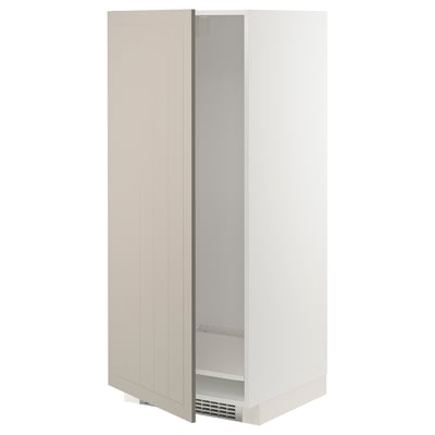METOD High cabinet for fridge/freezer, white/Stensund beige, 60x60x140 cm