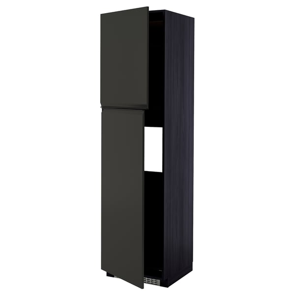 METOD High cabinet for fridge w 2 doors, black/Upplöv matt anthracite, 60x60x220 cm