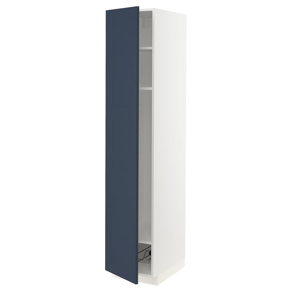 METOD High cabinet w shelves/wire basket, white Axstad/matt blue, 40x60x200 cm