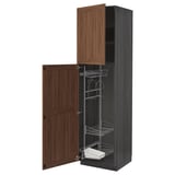 METOD High cabinet with cleaning interior, black Enköping/brown walnut effect, 60x60x220 cm