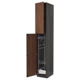 METOD High cabinet with cleaning interior, black Enköping/brown walnut effect, 40x60x240 cm