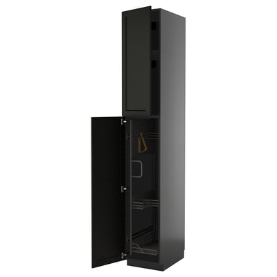 METOD High cabinet with cleaning interior, black-grey/Lerhyttan black stained, 40x60x240 cm