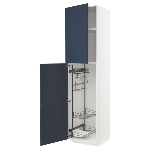 METOD High cabinet with cleaning interior, white Axstad/matt blue, 60x60x240 cm