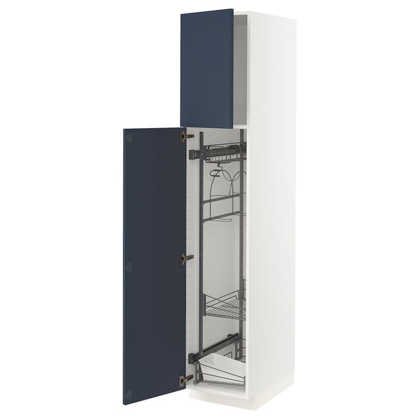 METOD High cabinet with cleaning interior, white Axstad/matt blue, 40x60x200 cm
