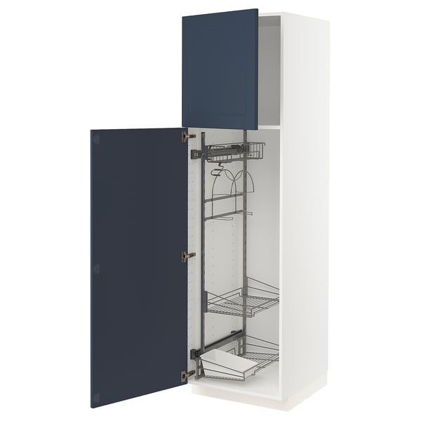 METOD High cabinet with cleaning interior, white Axstad/matt blue, 60x60x200 cm