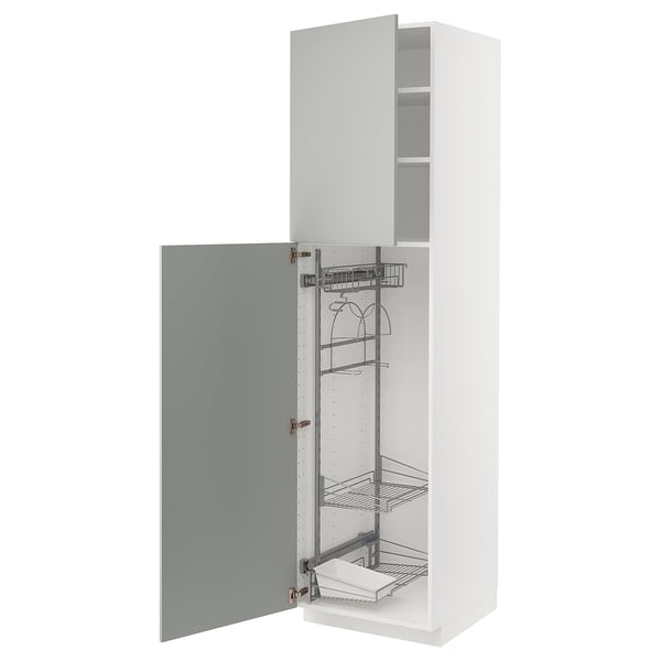 METOD High cabinet with cleaning interior, white/Havstorp light grey, 60x60x220 cm