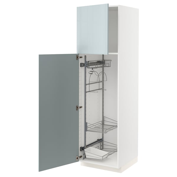 METOD High cabinet with cleaning interior, white/Kallarp light grey-blue, 60x60x200 cm