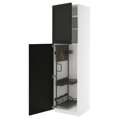 METOD High cabinet with cleaning interior, white/Lerhyttan black stained, 60x60x220 cm