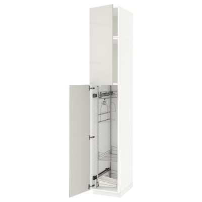 METOD High cabinet with cleaning interior, white/Ringhult light grey, 40x60x240 cm
