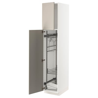 METOD High cabinet with cleaning interior, white/Stensund beige, 40x60x200 cm