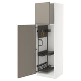 METOD High cabinet with cleaning interior, white/Upplöv matt dark beige, 60x60x200 cm
