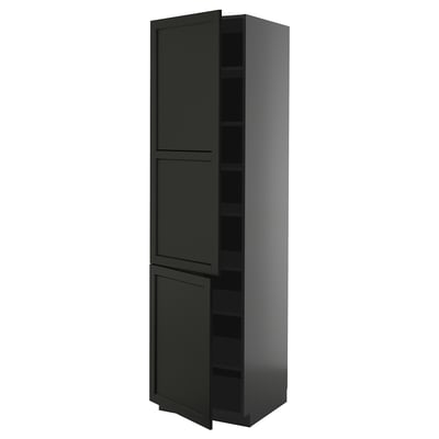 METOD High cabinet with shelves/2 doors, black-grey/Lerhyttan black stained, 60x60x220 cm