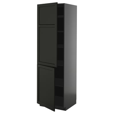 METOD High cabinet with shelves/2 doors, black-grey/Lerhyttan black stained, 60x60x200 cm