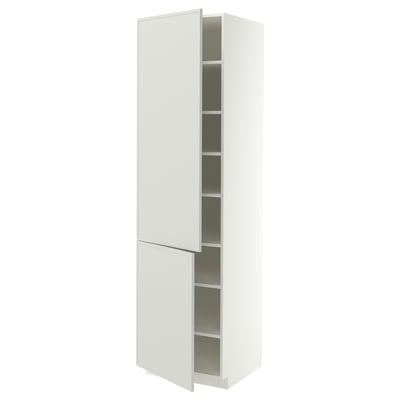 METOD High cabinet with shelves/2 doors, white/Aspudden light grey, 60x60x220 cm