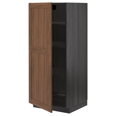 METOD High cabinet with shelves, black Enköping/brown walnut effect, 60x60x140 cm