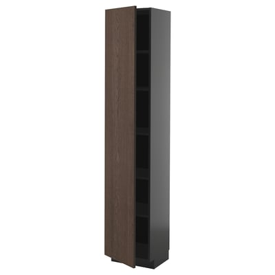 METOD High cabinet with shelves, black-grey/Sinarp brown, 40x37x200 cm