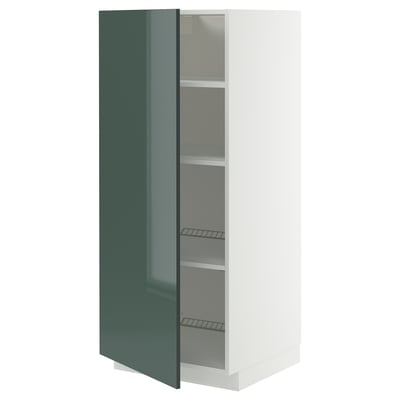 METOD High cabinet with shelves, white/Kallarp high-gloss dark grey-green, 60x60x140 cm