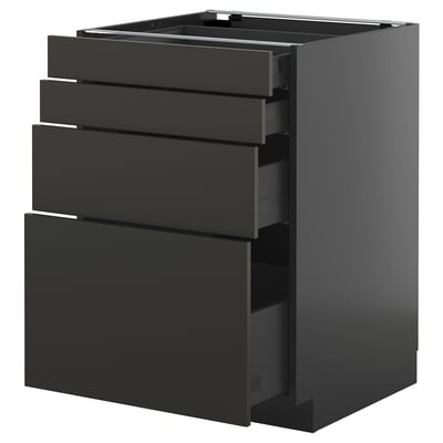 METOD / KNIVSHULT Base cab 4 frnts/4 drawers, black-grey/Nickebo matt anthracite, 60x60 cm