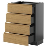METOD / KNIVSHULT Base cab 4 frnts/4 drawers, black-grey/Voxtorp oak effect, 60x37 cm