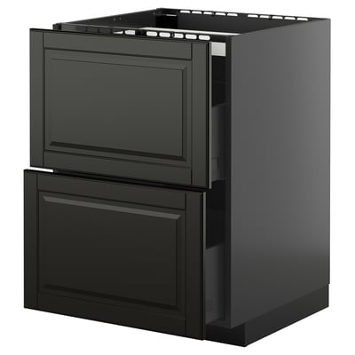 METOD / KNIVSHULT Base cab f hob/2 fronts/2 drawers, black-grey/Bodbyn black, 60x60 cm