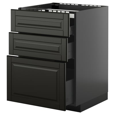 METOD / KNIVSHULT Base cab f hob/3 fronts/3 drawers, black-grey/Bodbyn black, 60x60 cm