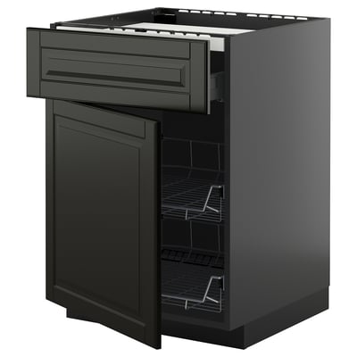 METOD / KNIVSHULT Base cab f hob/drawer/2 wire bskts, black-grey/Bodbyn black, 60x60 cm