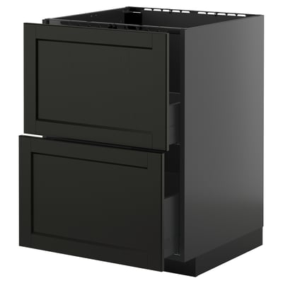 METOD / KNIVSHULT Base cab f sink+2 fronts/2 drawers, black-grey/Lerhyttan black stained, 60x60 cm