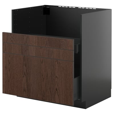 METOD / KNIVSHULT Base cab f TALLSJÖN sink, black-grey/Sinarp brown, 80x60 cm