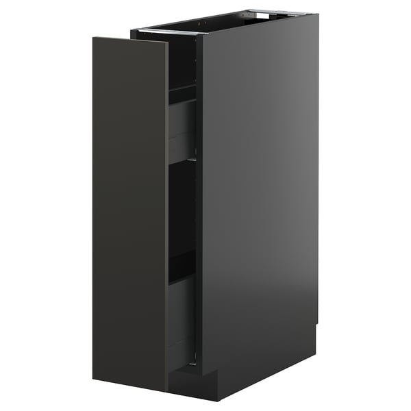 METOD / KNIVSHULT Base cabinet/pull-out int fittings, black-grey/Nickebo matt anthracite, 20x60 cm