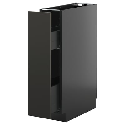 METOD / KNIVSHULT Base cabinet/pull-out int fittings, black-grey/Nickebo matt anthracite, 20x60 cm
