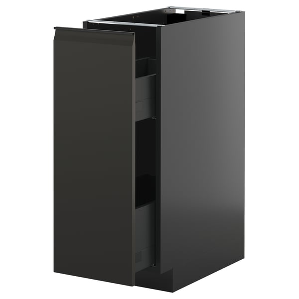 METOD / KNIVSHULT Base cabinet/pull-out int fittings, black-grey/Upplöv matt anthracite, 30x60 cm