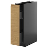 METOD / KNIVSHULT Base cabinet/pull-out int fittings, black-grey/Voxtorp oak effect, 20x60 cm