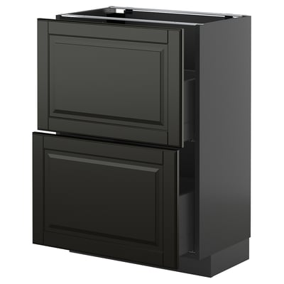 METOD / KNIVSHULT Base cabinet with 2 drawers, black-grey/Bodbyn black, 60x37 cm
