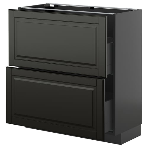 Black METOD kitchen unit with two large drawers and cabinet, sleek design.