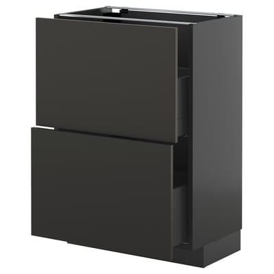 METOD / KNIVSHULT Base cabinet with 2 drawers, black-grey/Nickebo matt anthracite, 60x37 cm