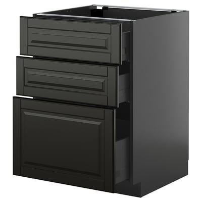 METOD / KNIVSHULT Base cabinet with 3 drawers, black-grey/Bodbyn black, 60x60 cm