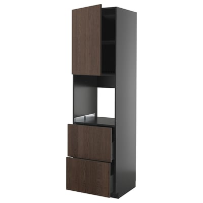 METOD / KNIVSHULT Hi cab f ov w dr/2 frnts/2 hi drwrs, black-grey/Sinarp brown, 60x60x220 cm