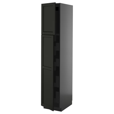METOD / KNIVSHULT Hi cab w 2 doors/4 drawers, black-grey/Lerhyttan black stained, 40x60x200 cm