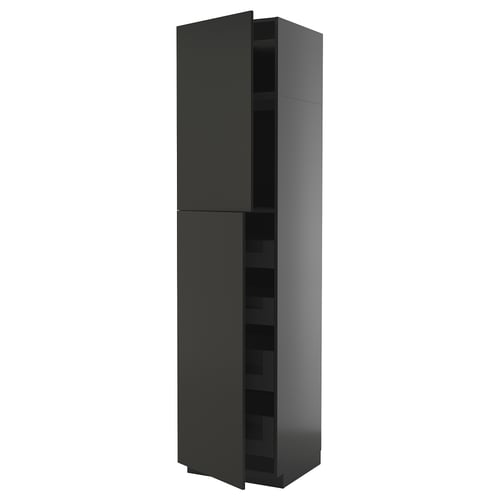 Black METOD tall kitchen unit, modern design, sleek finish.