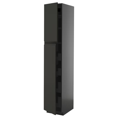 METOD / KNIVSHULT Hi cab w 2 doors/4 drawers, black-grey/Upplöv matt anthracite, 40x60x220 cm