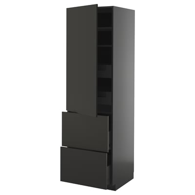METOD / KNIVSHULT Hi cab w shlvs/4 drawers/dr/2 frnts, black-grey/Nickebo matt anthracite, 60x60x200 cm