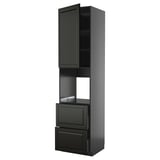 METOD / KNIVSHULT High cabinet f oven+door/2 drawers, black-grey/Bodbyn black, 60x60x240 cm