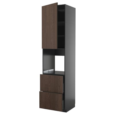 METOD / KNIVSHULT High cabinet f oven+door/2 drawers, black-grey/Sinarp brown, 60x60x240 cm