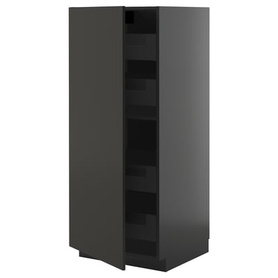 METOD / KNIVSHULT High cabinet with drawers, black-grey/Nickebo matt anthracite, 60x60x140 cm