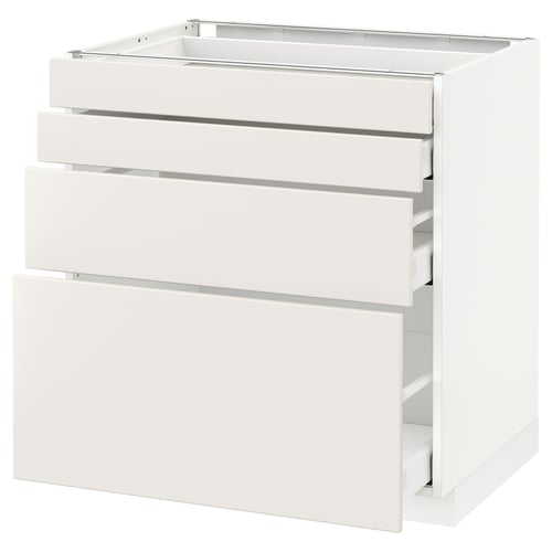 White METOD kitchen unit with smooth, modern design and multiple drawers.
